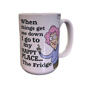 Aunty Acid Happy Place The Fridge White Ceramic Coffee Mug 15 Ounce